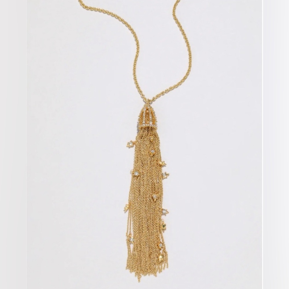ALEXIS BITTAR • NEW Gold Cascading Chain Tassel Peekaboo Crystals Long Necklace